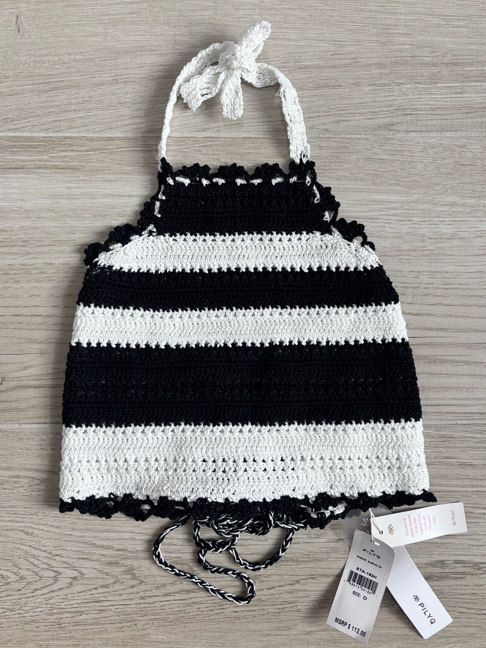 NWT PilyQ Swim Stardust Blair Halter Crochet Swim Top Women’s Size D Large